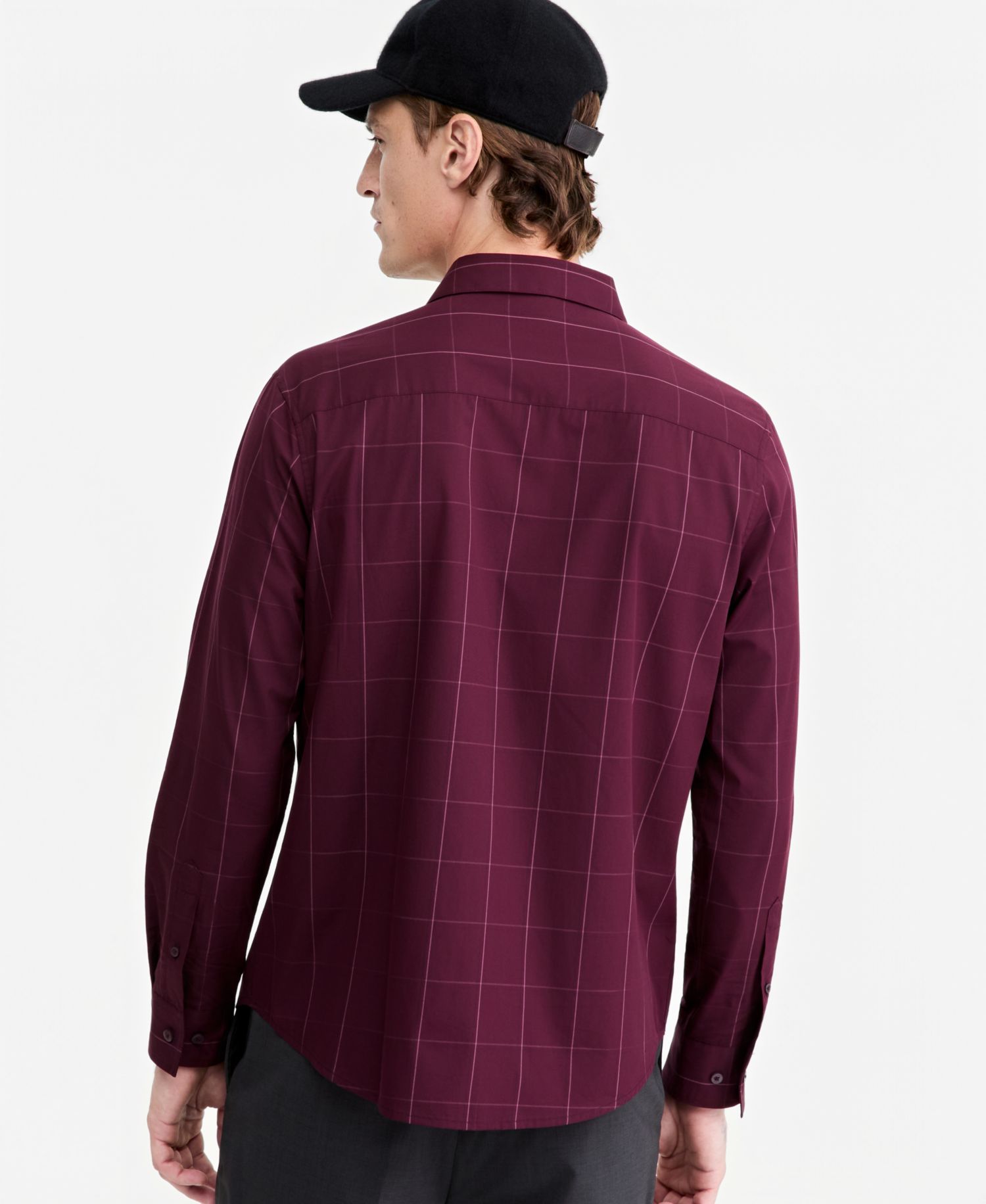 Men's Windowpane Cotton Poplin Button-Down Shirt
