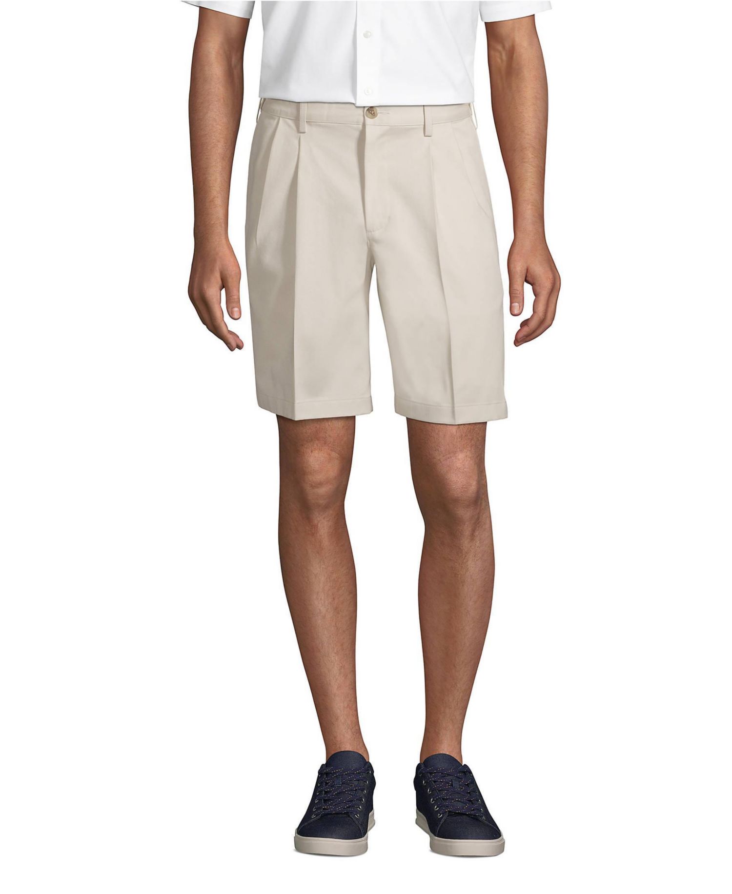 Men's No Iron 9" Comfort Waist Pleated Front Chino Short