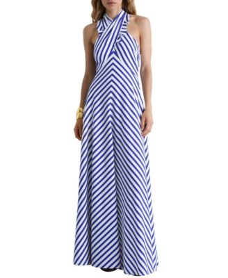 Women's Luna Striped Halterneck Ruffle Maxi Dress