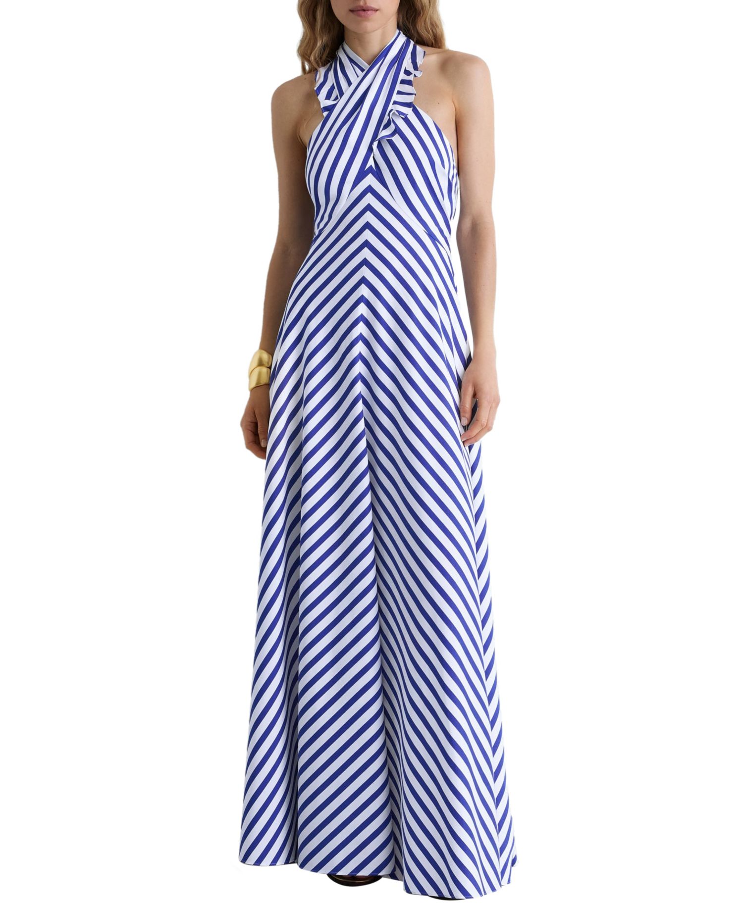 Women's Luna Striped Halterneck Ruffle Maxi Dress