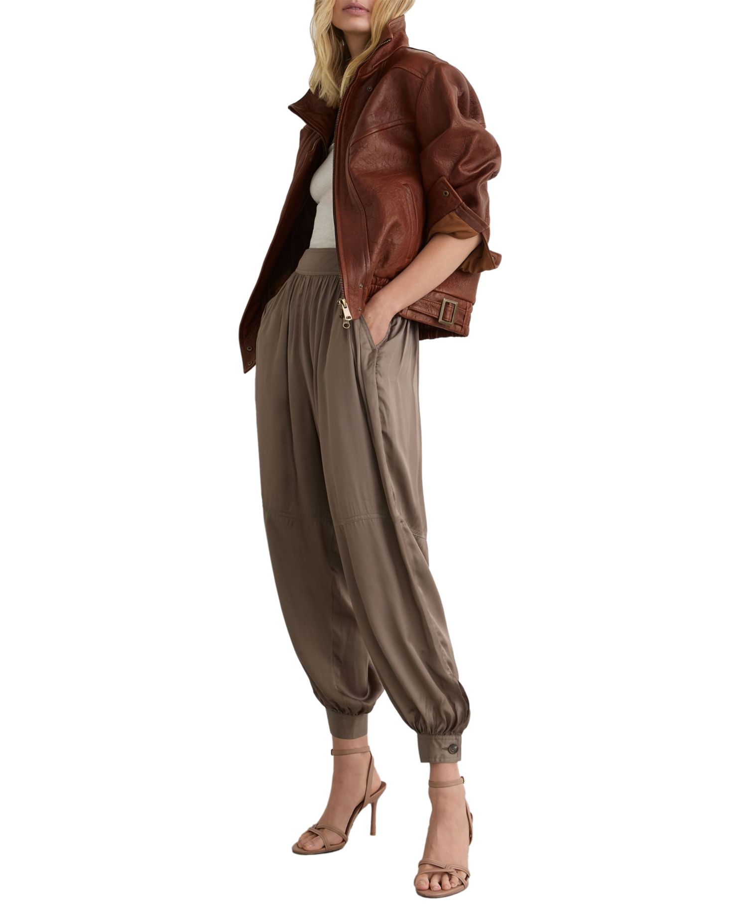 Women's Petra Textured Oversized Funnel-Neck Leather Jacket