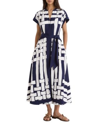 REISS Women's Samira A-Line Short-Sleeve Scarf-Print Midi Dress