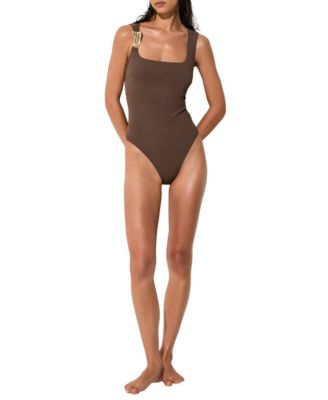 Women's Amelie Square-Neck Gold-Tone Hardware Detail Cut-Out Back One-Piece Swimsuit