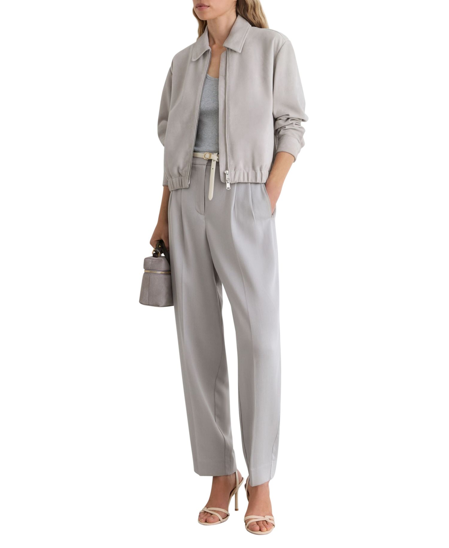 Women's Lottie Cropped Leather Elasticated-Hem Bomber Jacket