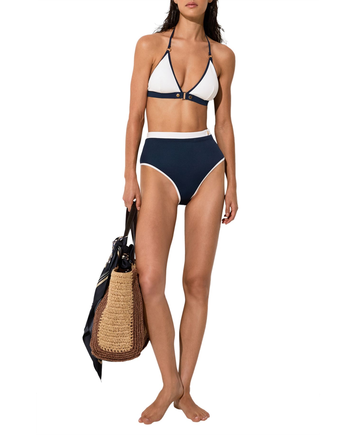 Women's Saskia Contrast Halterneck Triangle Bikini Top