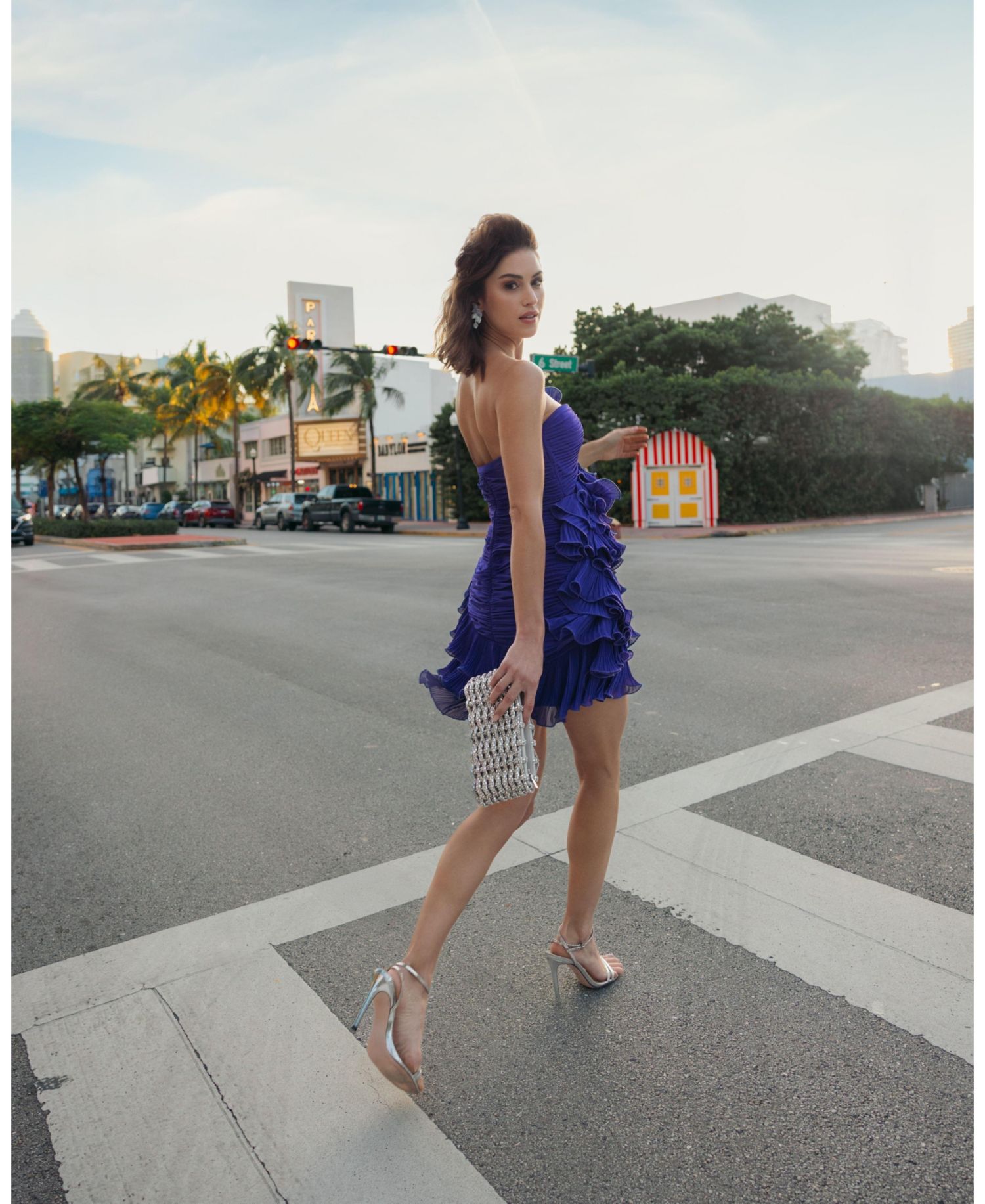 Women's Strapless Tiered Ruffle Chiffon Mini Dress