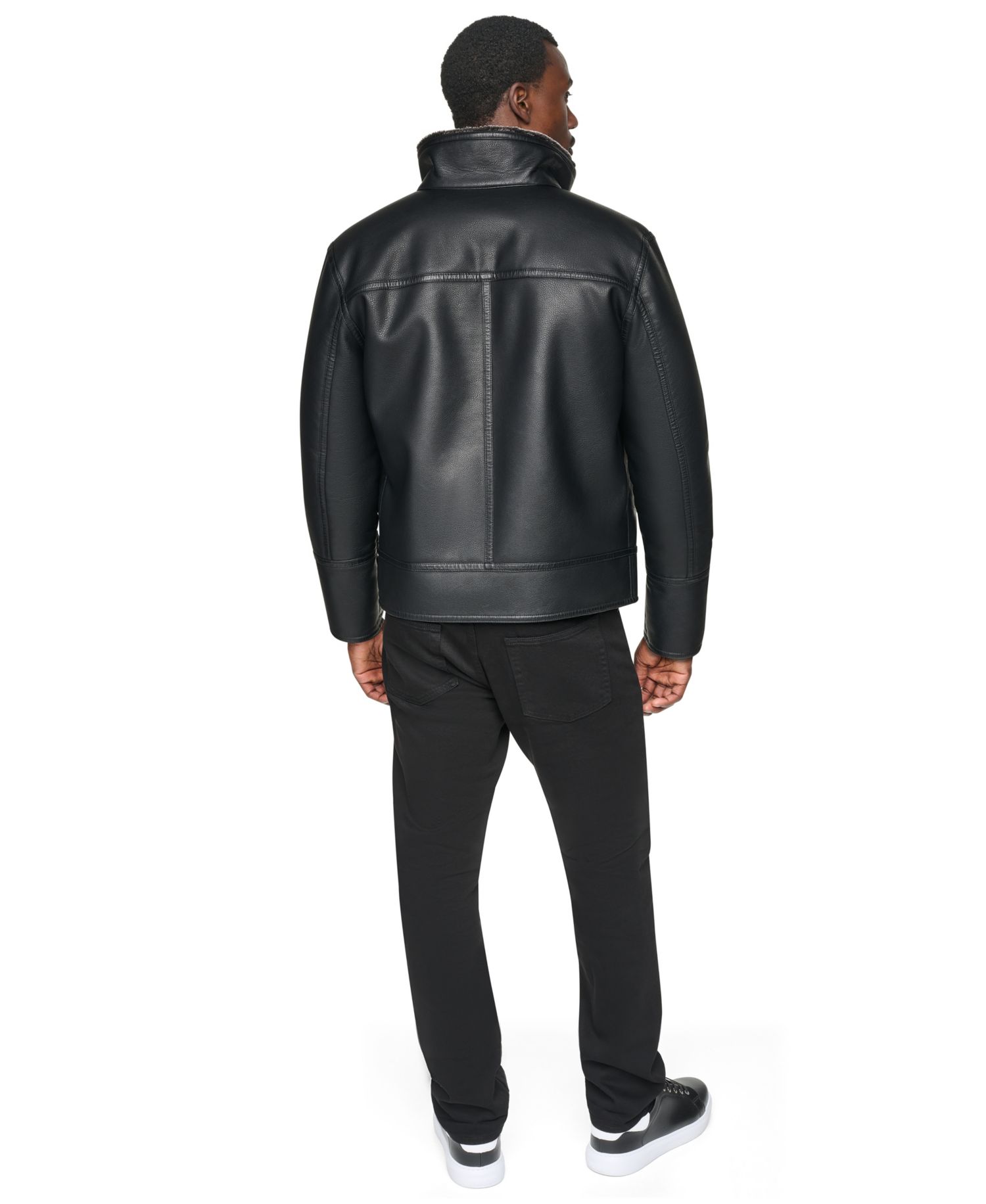 Men's Faux Fur Lined PU Jacket