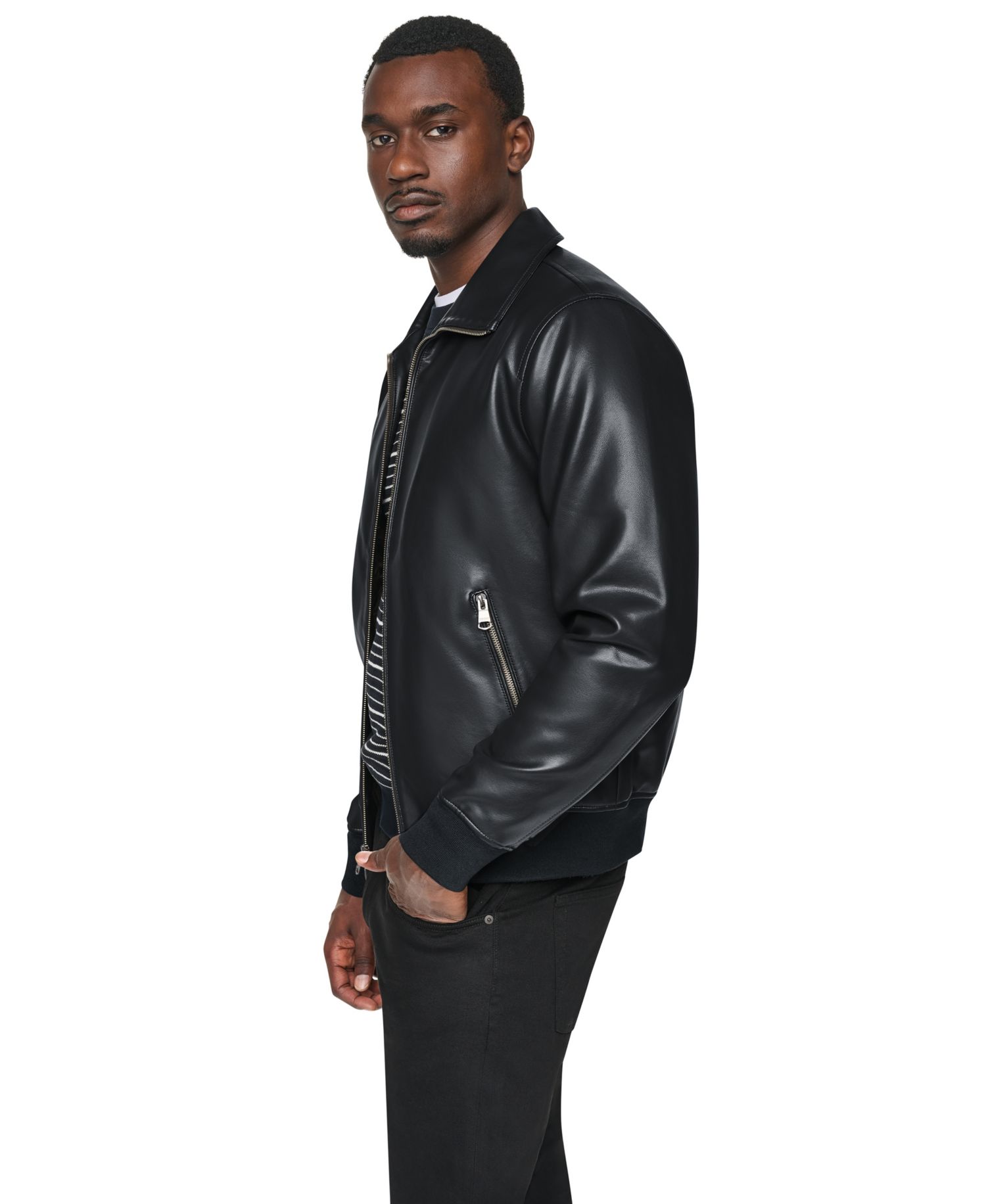 Men's Faux Leather Bomber Jacket