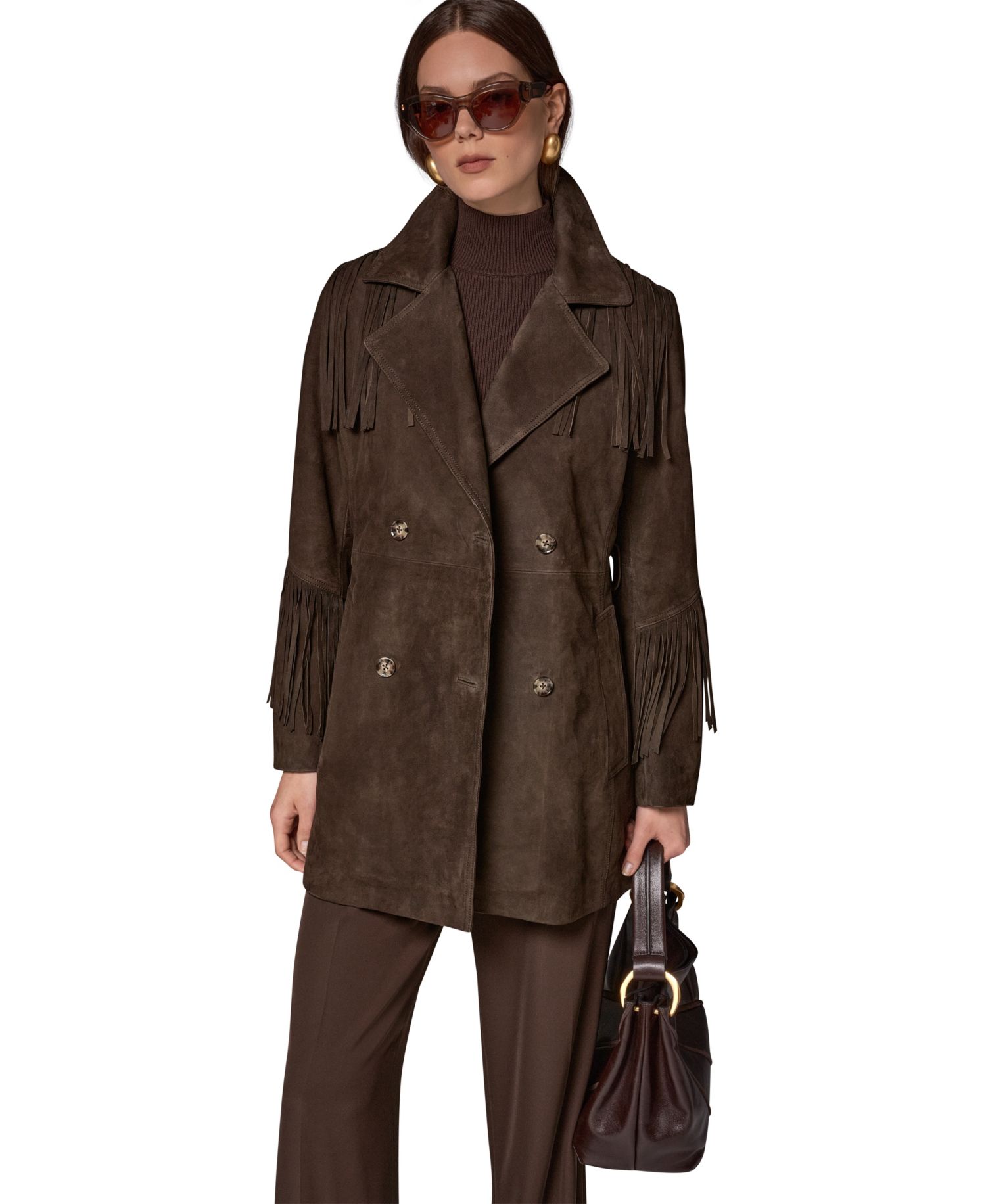 Women's Suede Trench with Fringe Coat