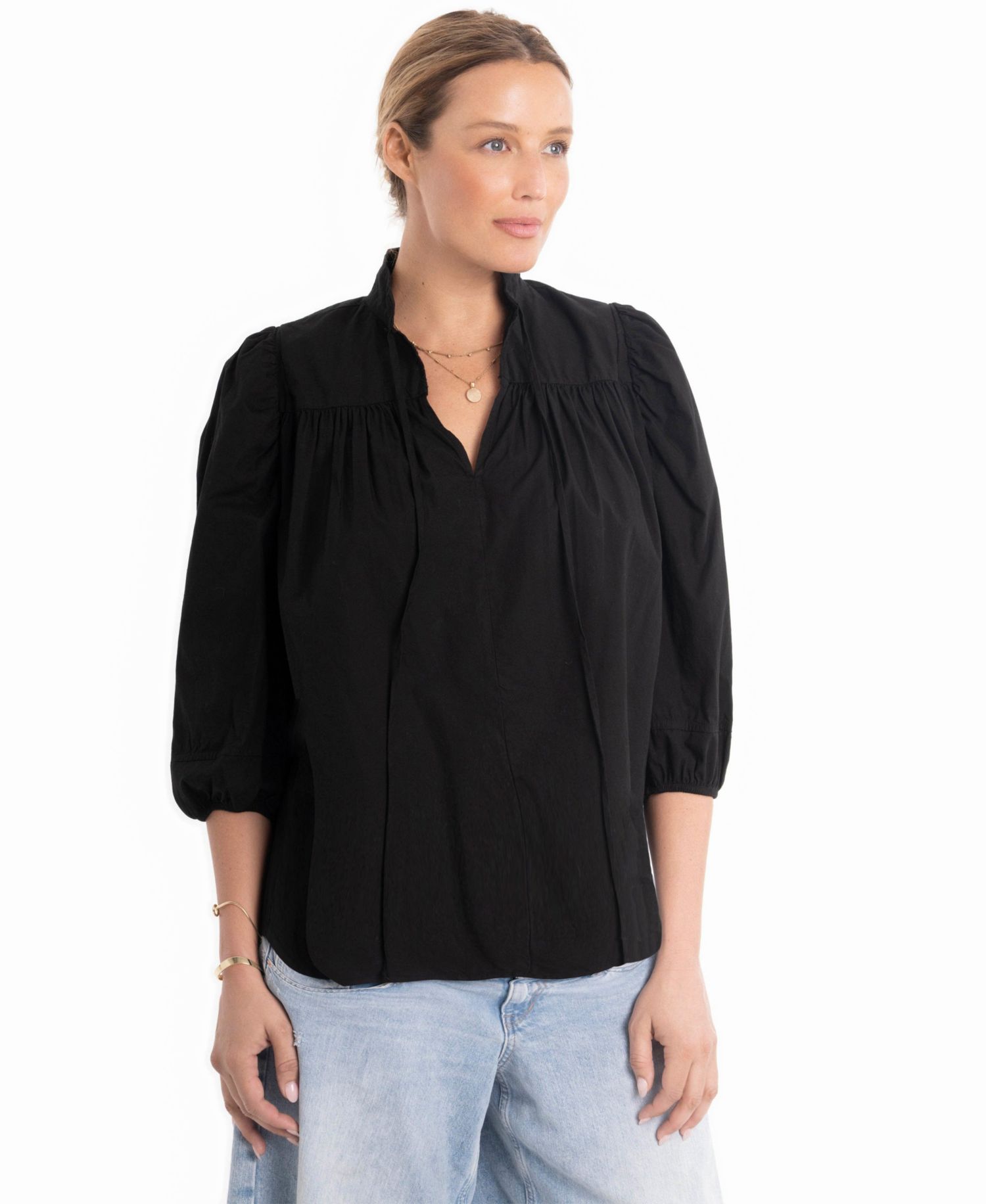 Women's Cotton Tie Neck 3/4 Sleeve Top