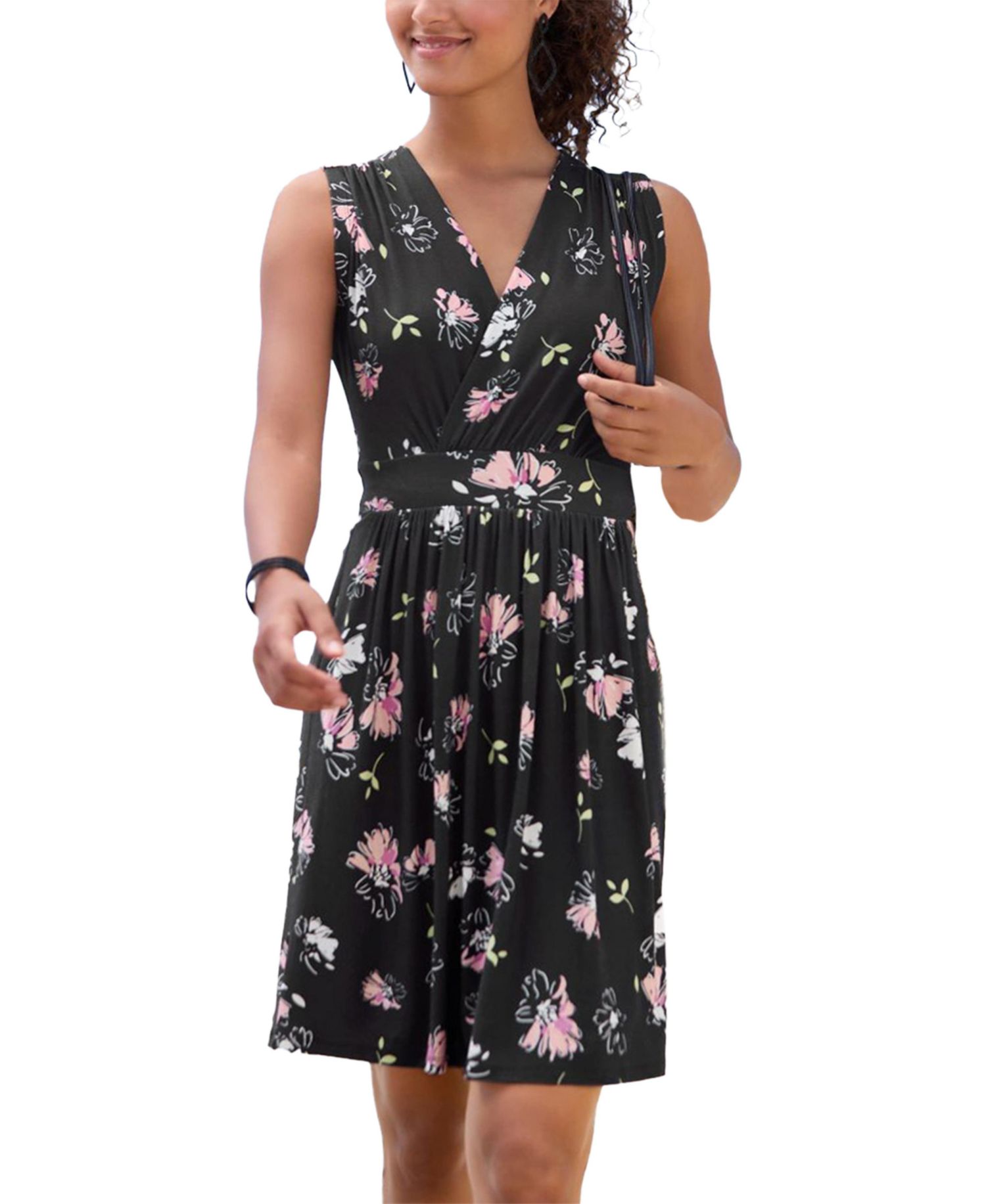Women's Viscose Floral Print Open Back Detail A-Line V-Neck Short Dress