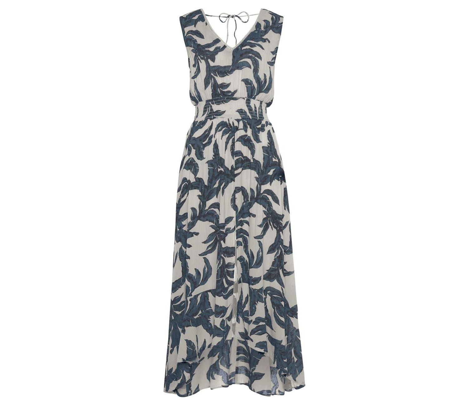 Women's Viscose Printed Crochet V-Neck Smocked-Waist Maxi Dress