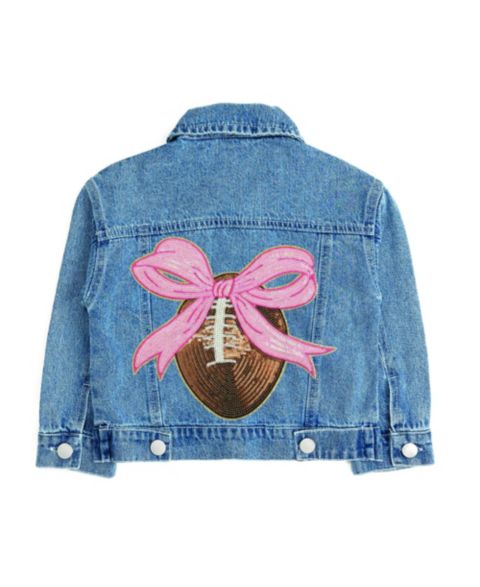 Куртка Sweet Wink Football Sequin Patch Denim для девочек, цвет: Джинсовый