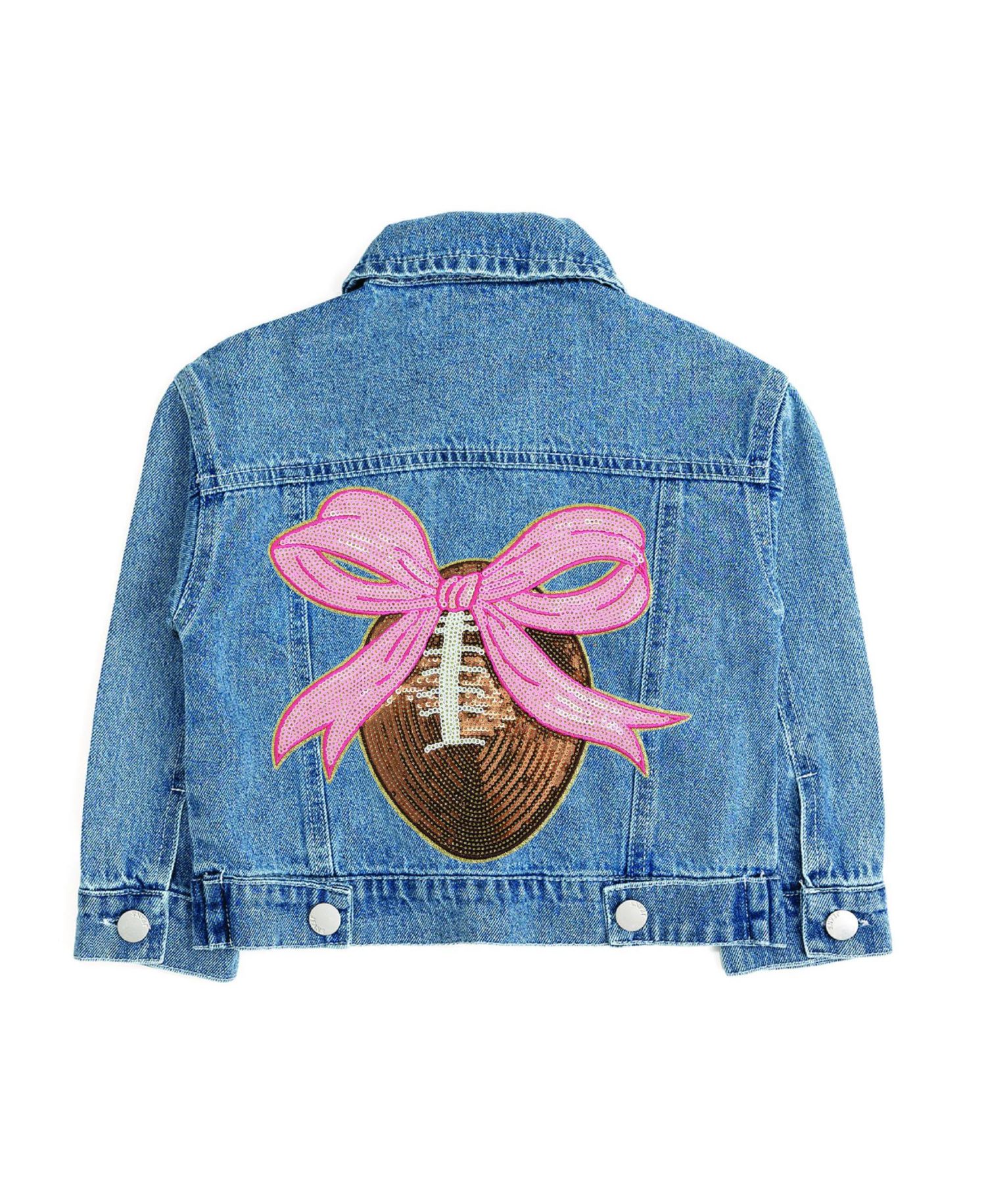 Big Girls (2T-4T) Football Sequin Patch Denim Jacket