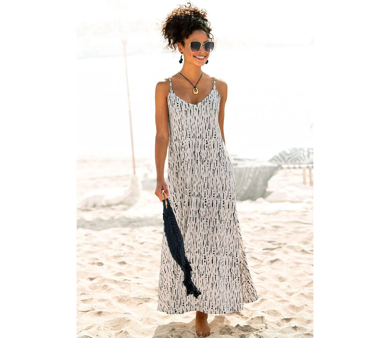 Women's Viscose Printed Tie Back V-Neck Maxi Dress