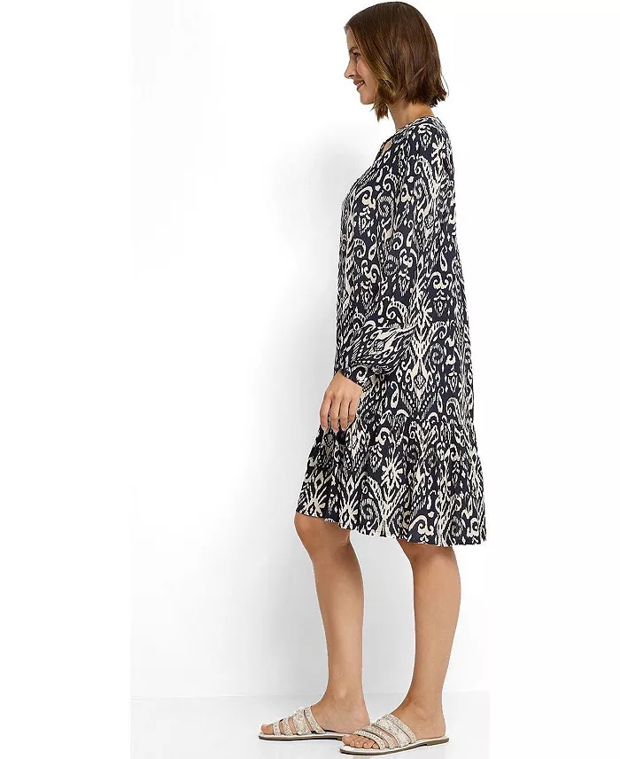 Women's Viscose Printed Tunic Ruffle-Trim Notch-Neck Short Dress - thumbnail 2