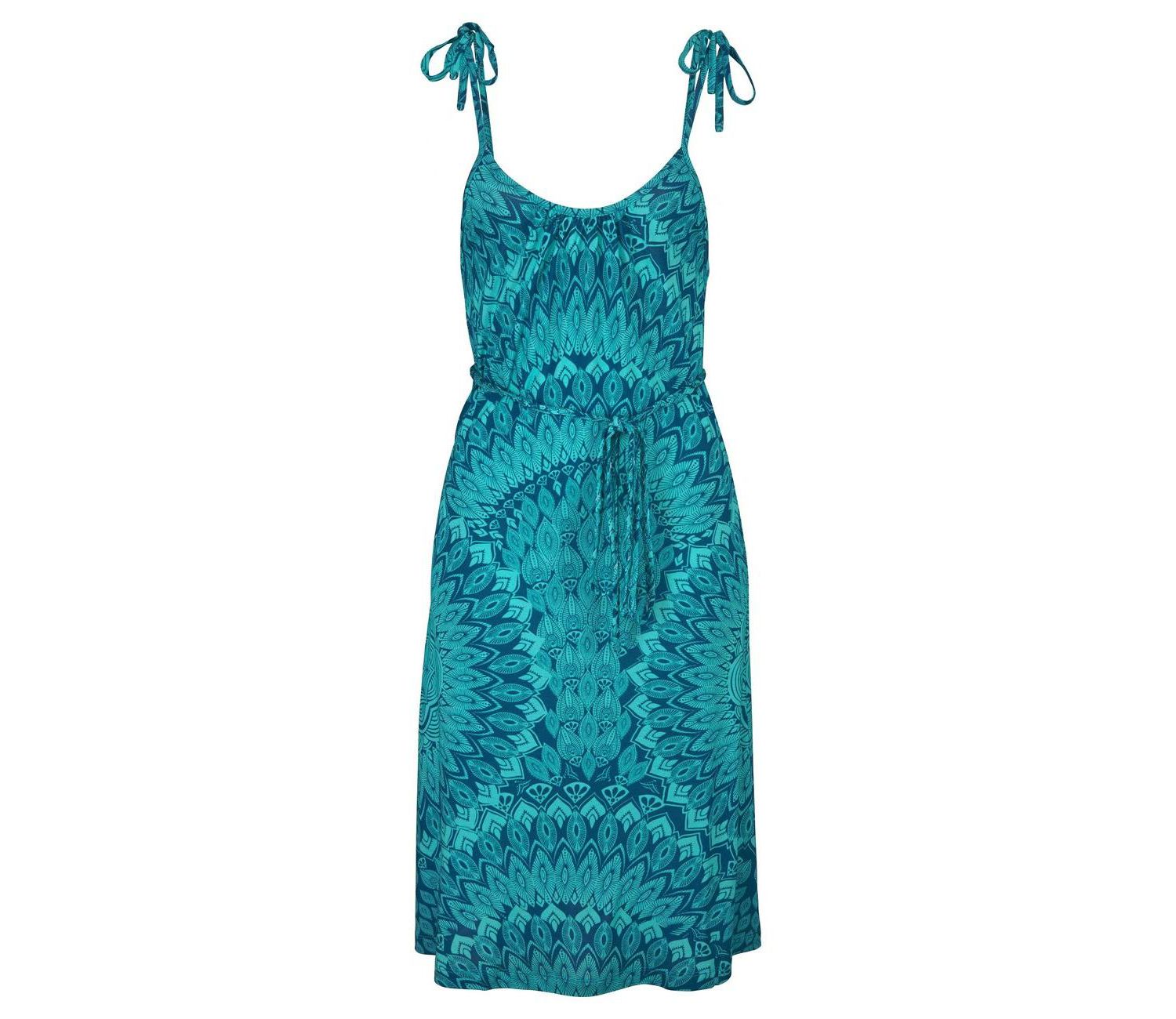 Women's Viscose Printed Tie Detail Scoop-Neck Tie-Waist Short Dress