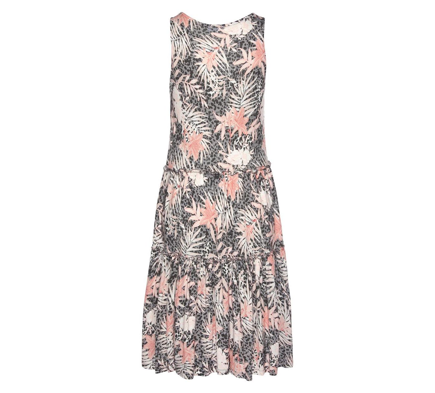 Женское платье LASCANA Viscose Printed Mix Tiered Ruffle-Trim Short, цвет: Серый разноцветный — фото 5