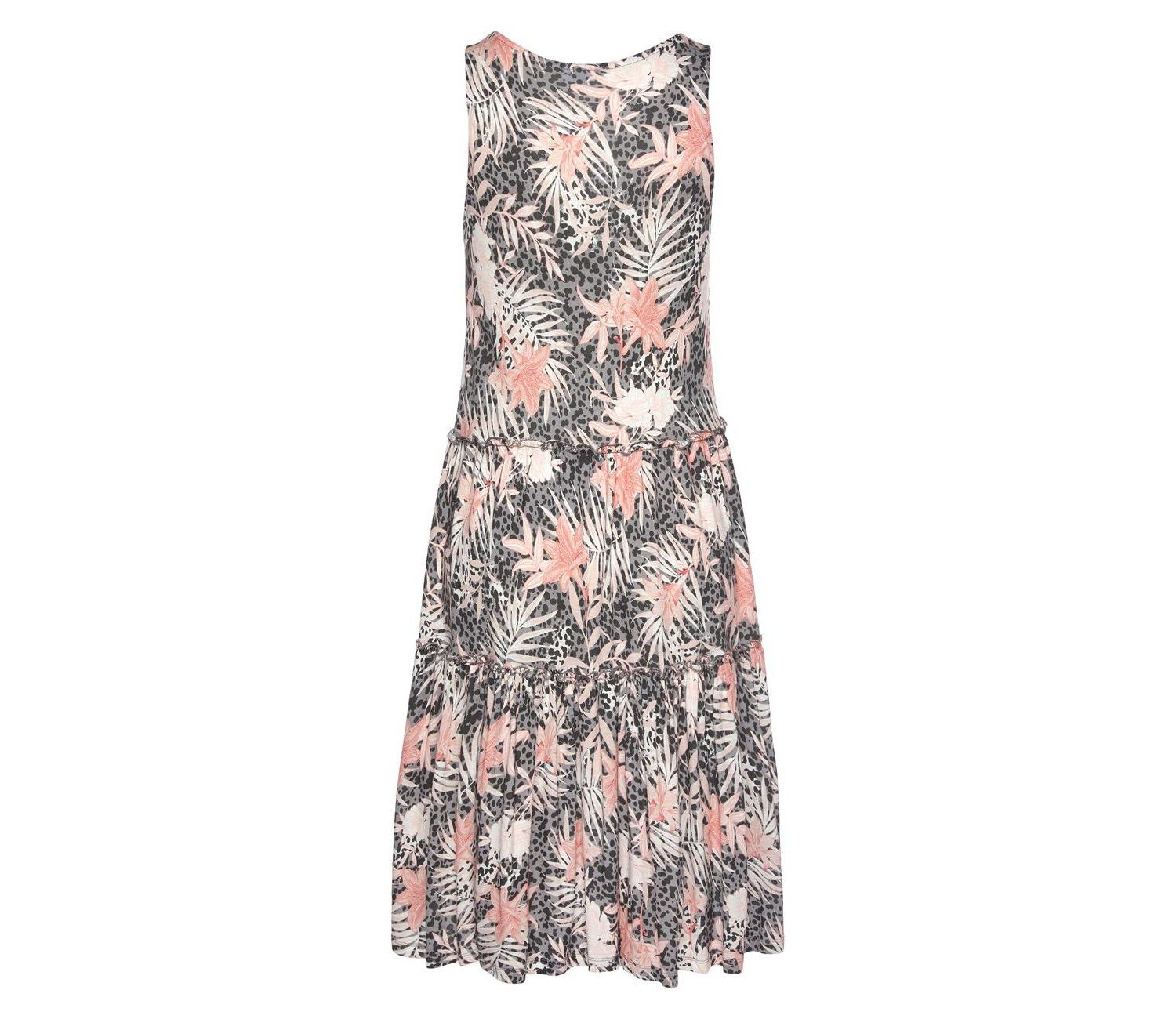Women's Viscose Printed Mix Tiered Ruffle-Trim Short Dress