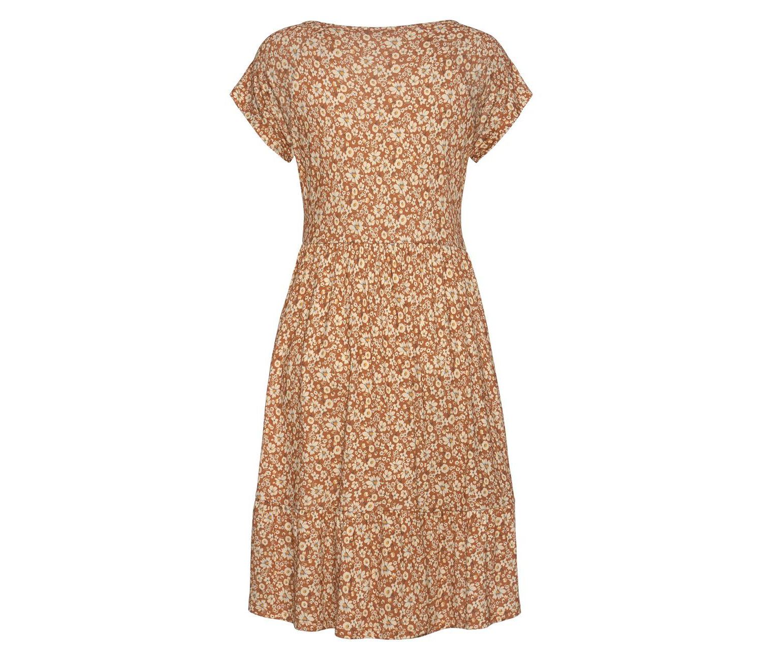 Women's Viscose Printed Flounce A-Line V-Neck Elastic-Waist Short Dress