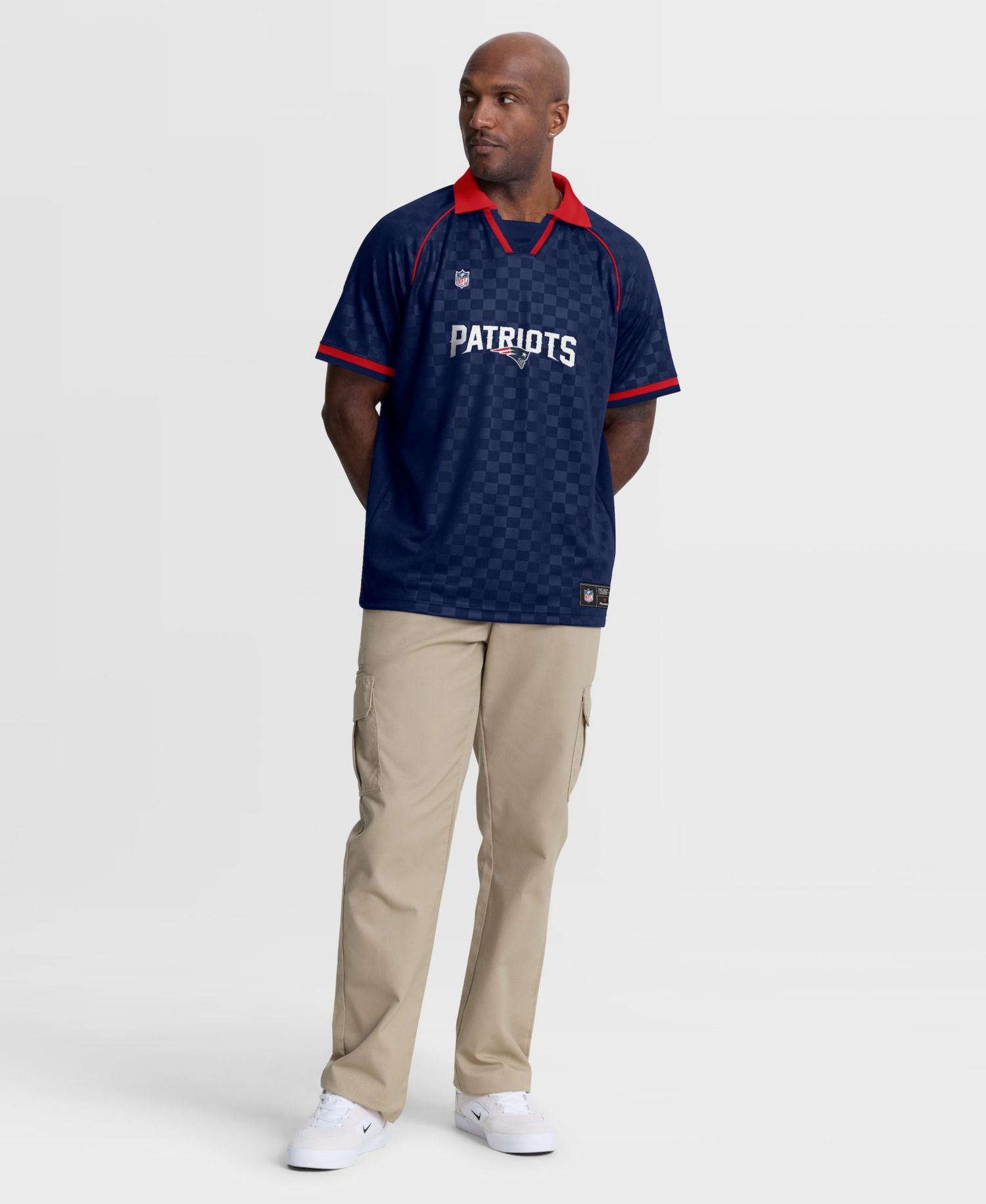 Men's Navy/Red New England Patriots Homerun Raglan V-Neck Polo Shirt