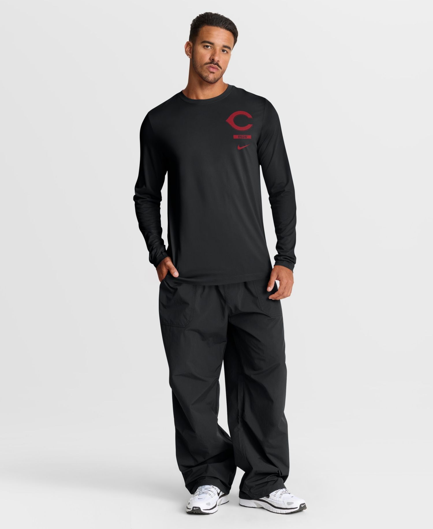 Men's Black Cincinnati Reds 2-Hit Legend Dri-FIT Long Sleeve T-Shirt