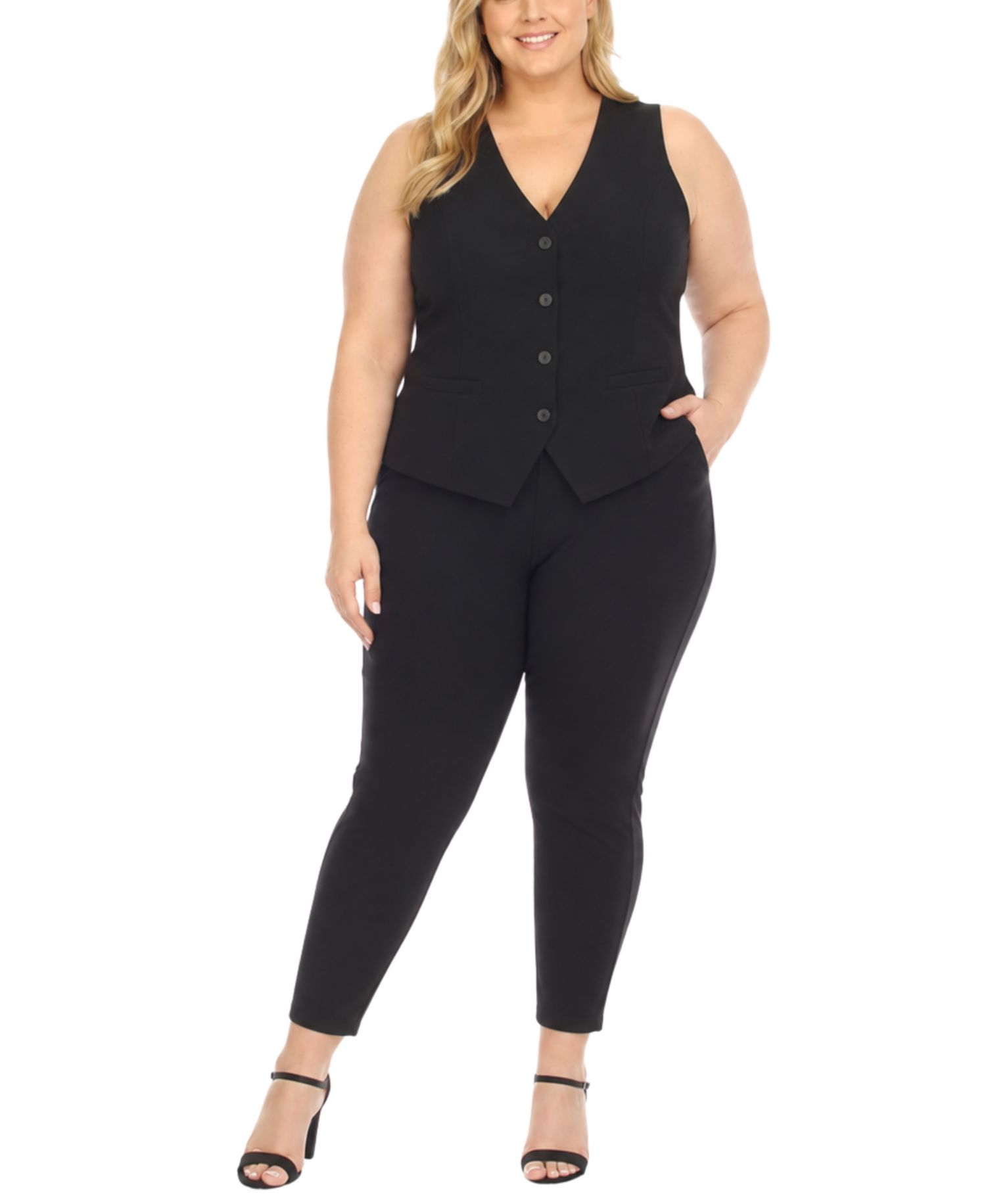 Plus Size Tailored Button Front Vest