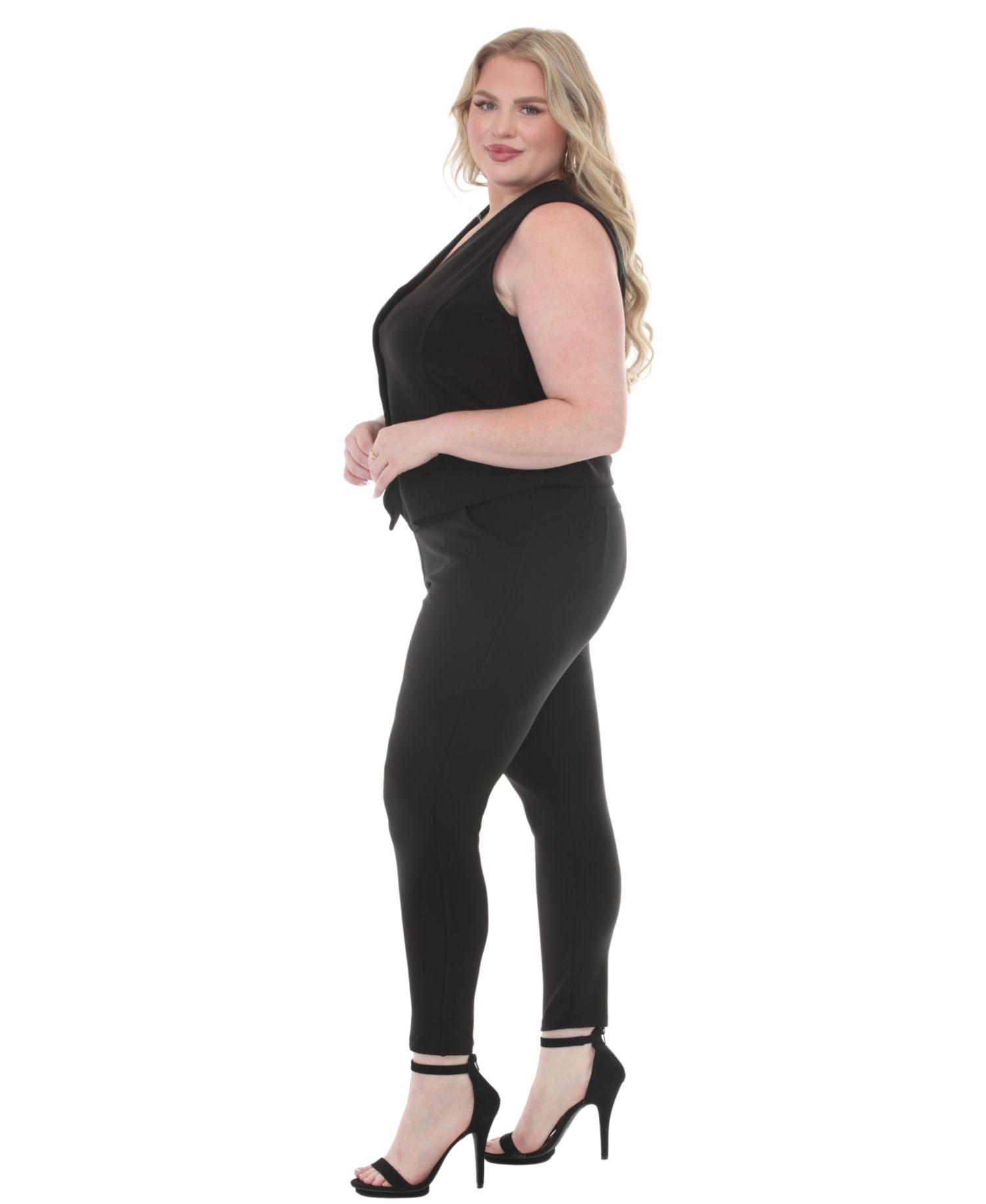 Plus Size Tailored Vest Ankle Pants Matching Set