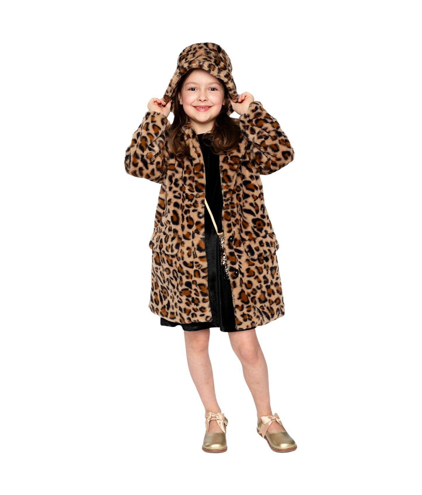 Куртка Deux par Deux Faux Fur Long Coat Leopard Print для девочек-малышей, цвет: Коричневый / Леопардовый — фото 1