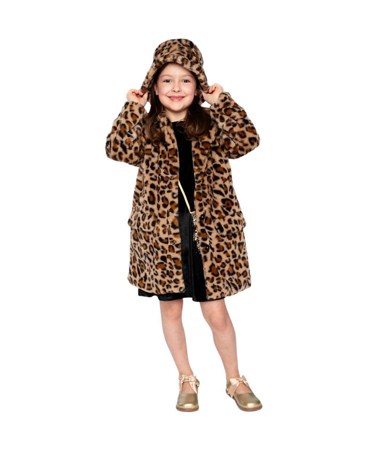 Deux par Deux Toddler Girl ( 2-5 ) Faux Fur Long Coat Leopard Print - Brown with leopard print