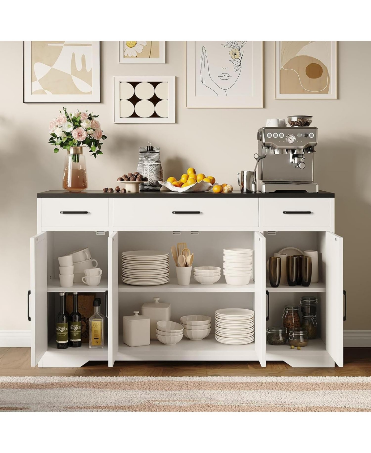 homfan Buffet Sideboard Cabinet with 3 Drawers, Storage Shelves and Doors for Kitchen, Dining Room, Living Room