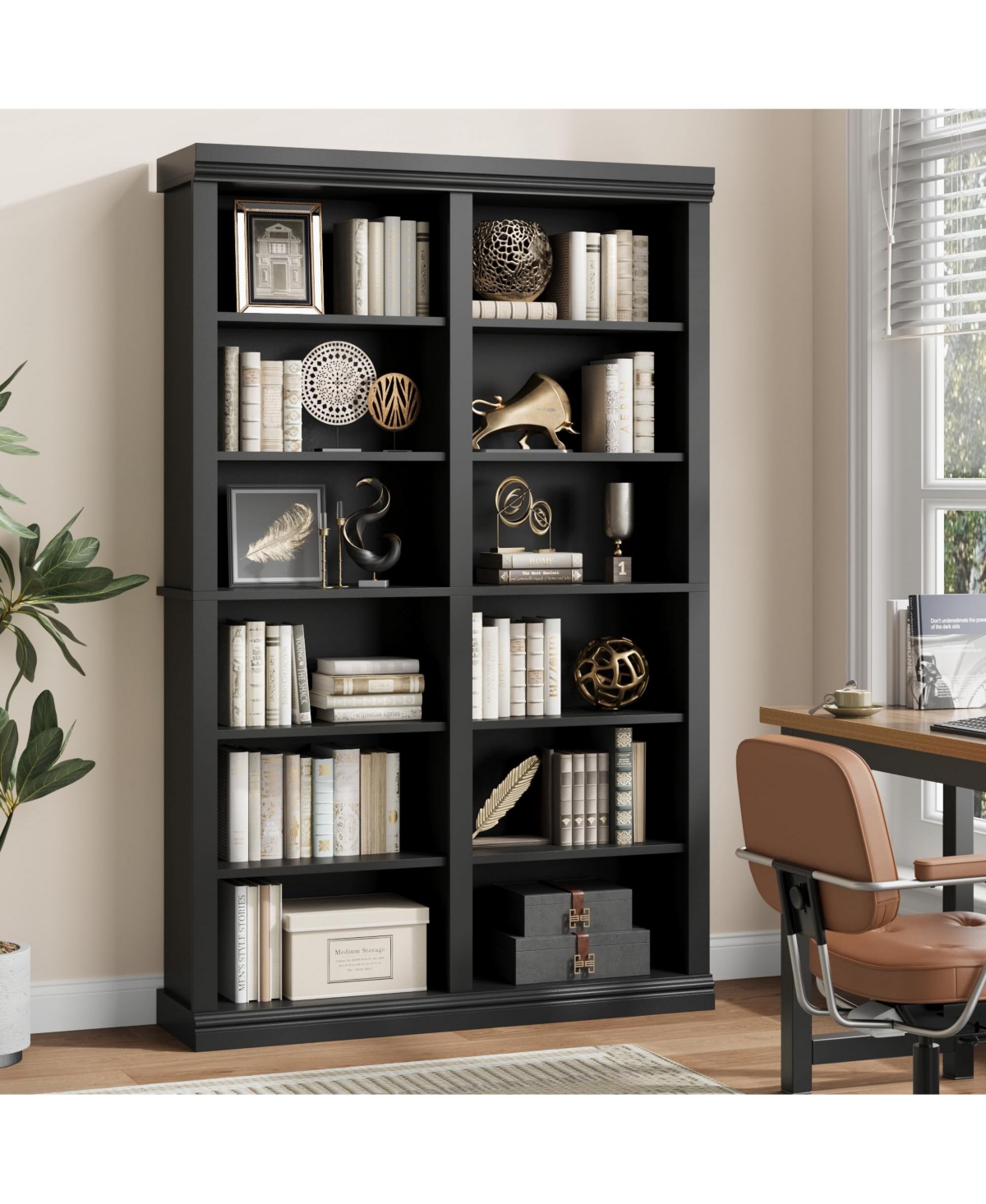 homfan 74.5 Inch Tall Bookshelf with Double Storage, Extra Large Bookshelf, 6-Tier Wide Bookshelves 12 Cubbies,Wide Freestanding Bookcases