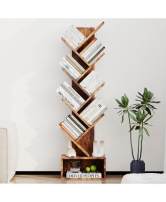 8 Tier Tree Bookshelf, Free Standing Tree Bookcase with Drawer, Utility Book Organizer Shelves for Home Office, Living Room, Bedroom