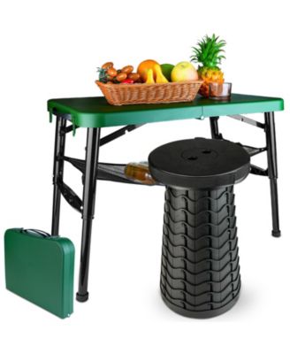 Portable Folding Table Stool Set Lightweight Collapsible Camping Picnic Beach Fishing Outdoor Mesh Storage