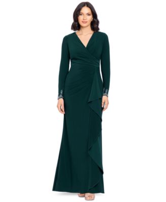 Women's Beaded Sleeve Ruched Maxi Dress