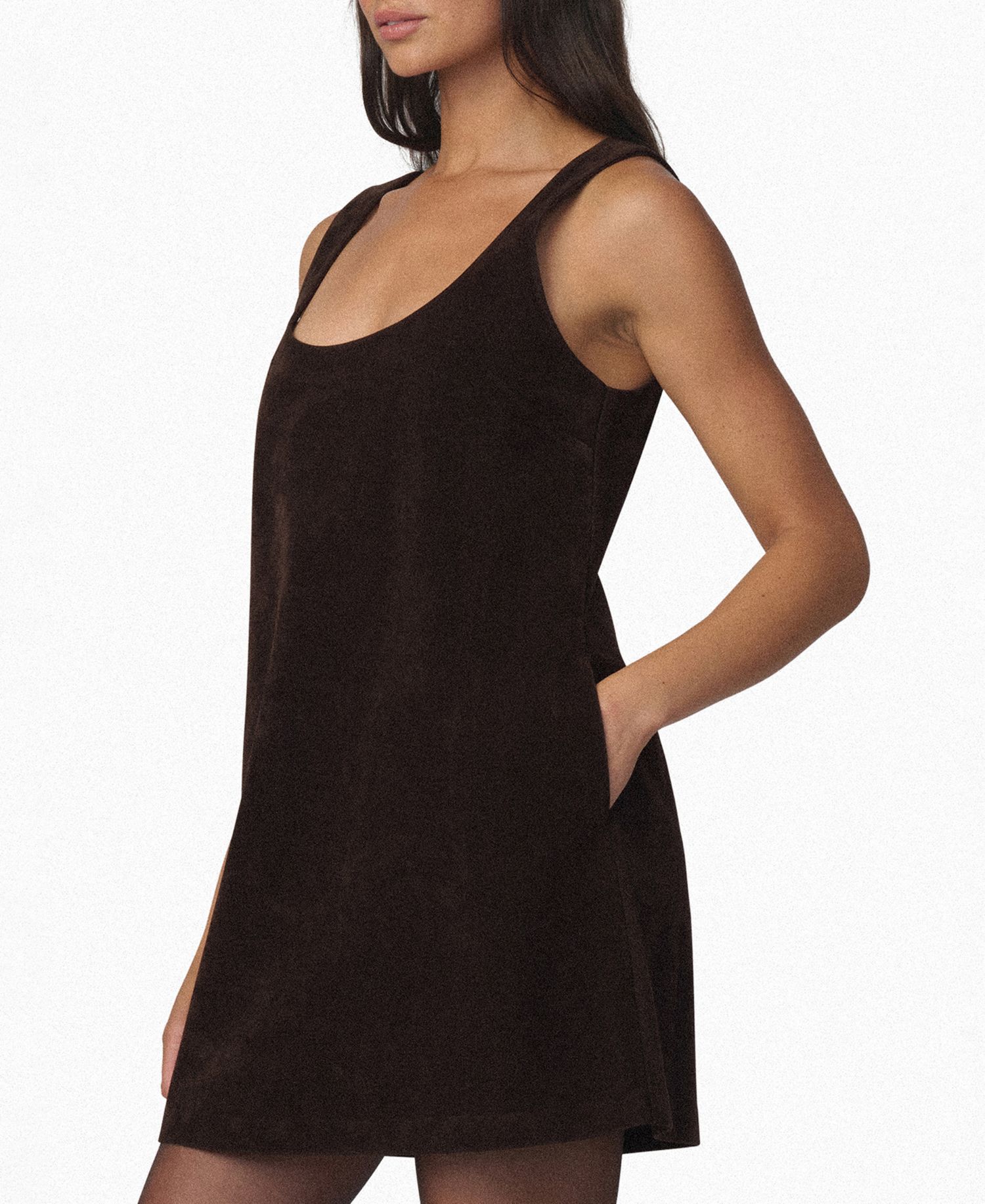 Women's Scoop Neck Faux-Suede Sleeveless Mini Dress
