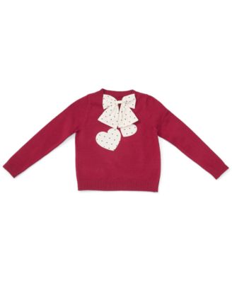 Girls' 4-16 Bow and Heart Crewneck Sweater 