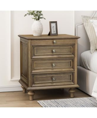 Farmhouse 4-Drawer Nightstand with Hidden Pull-Out Shelf