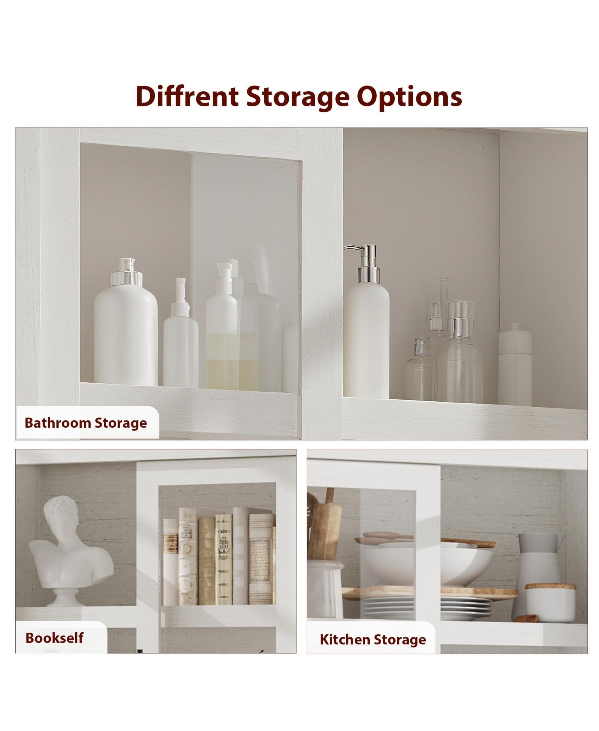 homfan 70.45" Tall Farmhouse Kitchen Pantry Cabinet, 4-Door Wood Storage with Adjustable Shelves
