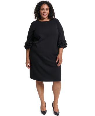 Plus Size Jewel Neck Ruffle Sleeve Dress