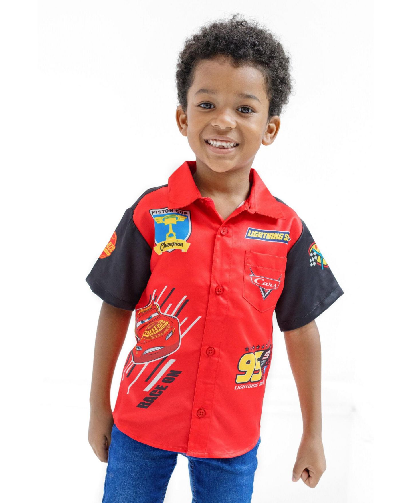 Рубашка Cars Short Sleeve Button-Down Shirt для мальчиков-малышей, цвет: Красный чёрный — фото 2