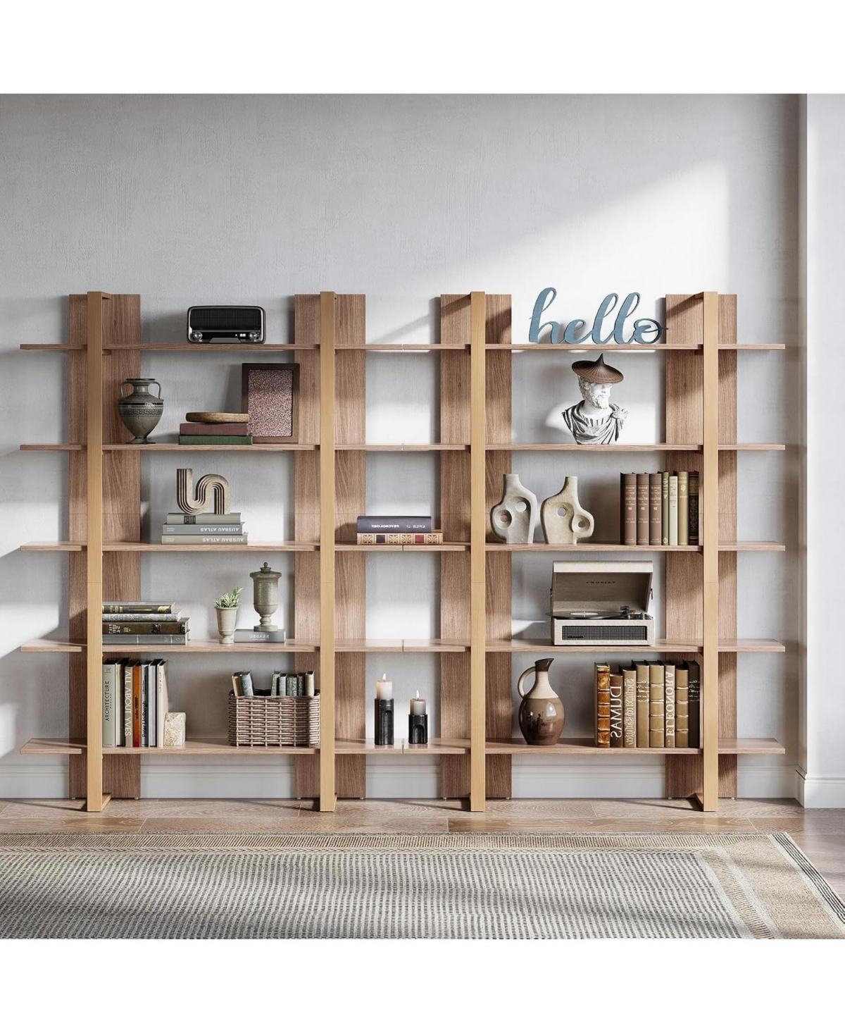 Tribesigns 5-Tier 47" Bookshelf: Boho Open Display Shelving Unit for Living Room, Office, Bedroom, Metal and Wood