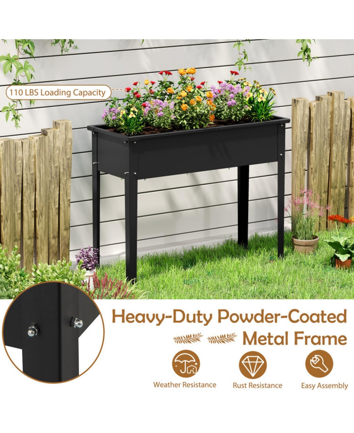 Sugift Elevated Metal Raised Garden Bed 40 in Wide with Legs and Drainage Holes