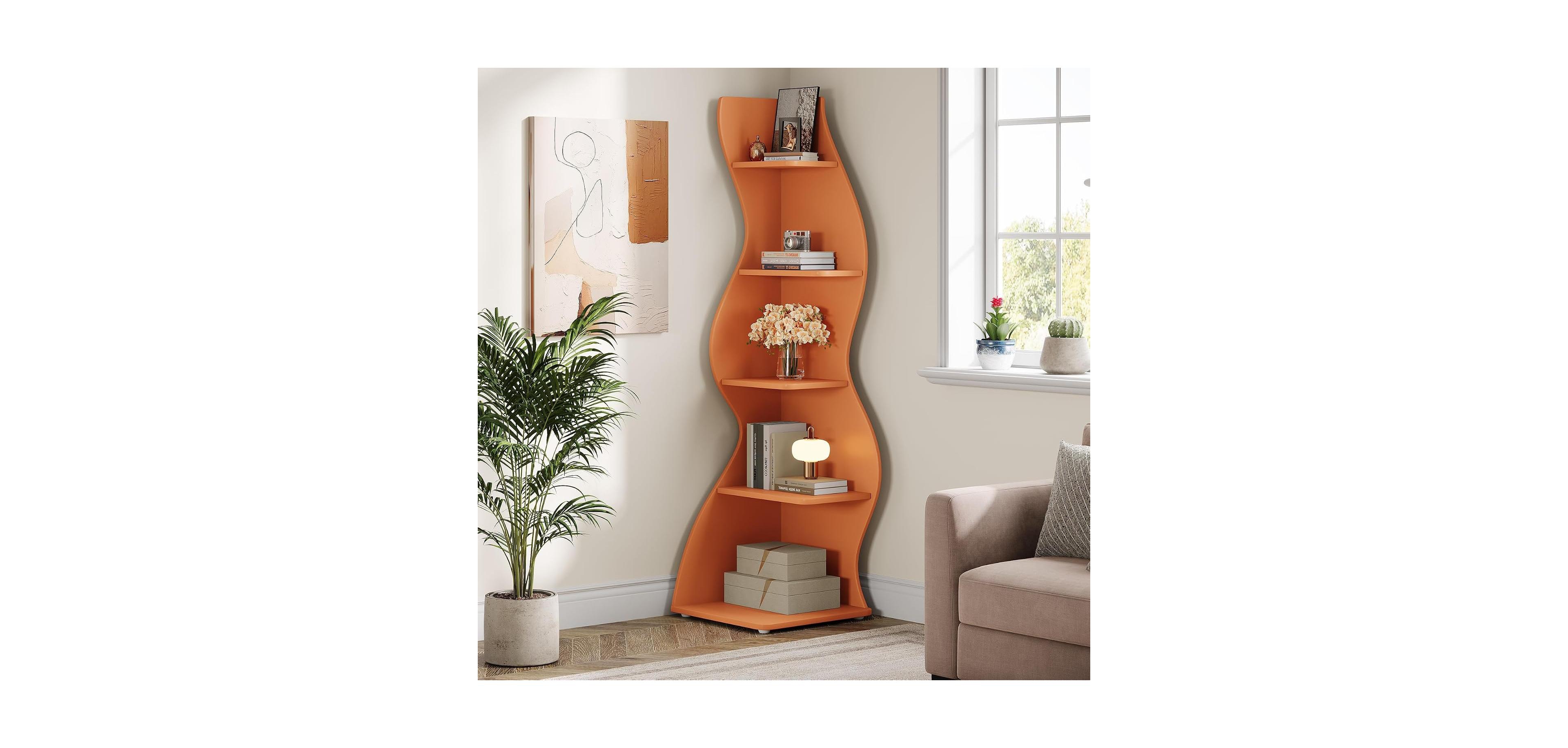 Tribesigns Wavy Corner Shelf Set of 2: 5-tier Curvy Bookshelf. Unique Plant Stand Display Shelf for Living Room, Small Space