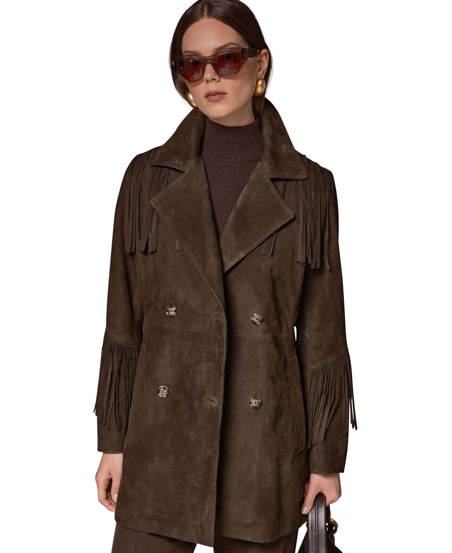 Women's Suede Trench with Fringe Coat