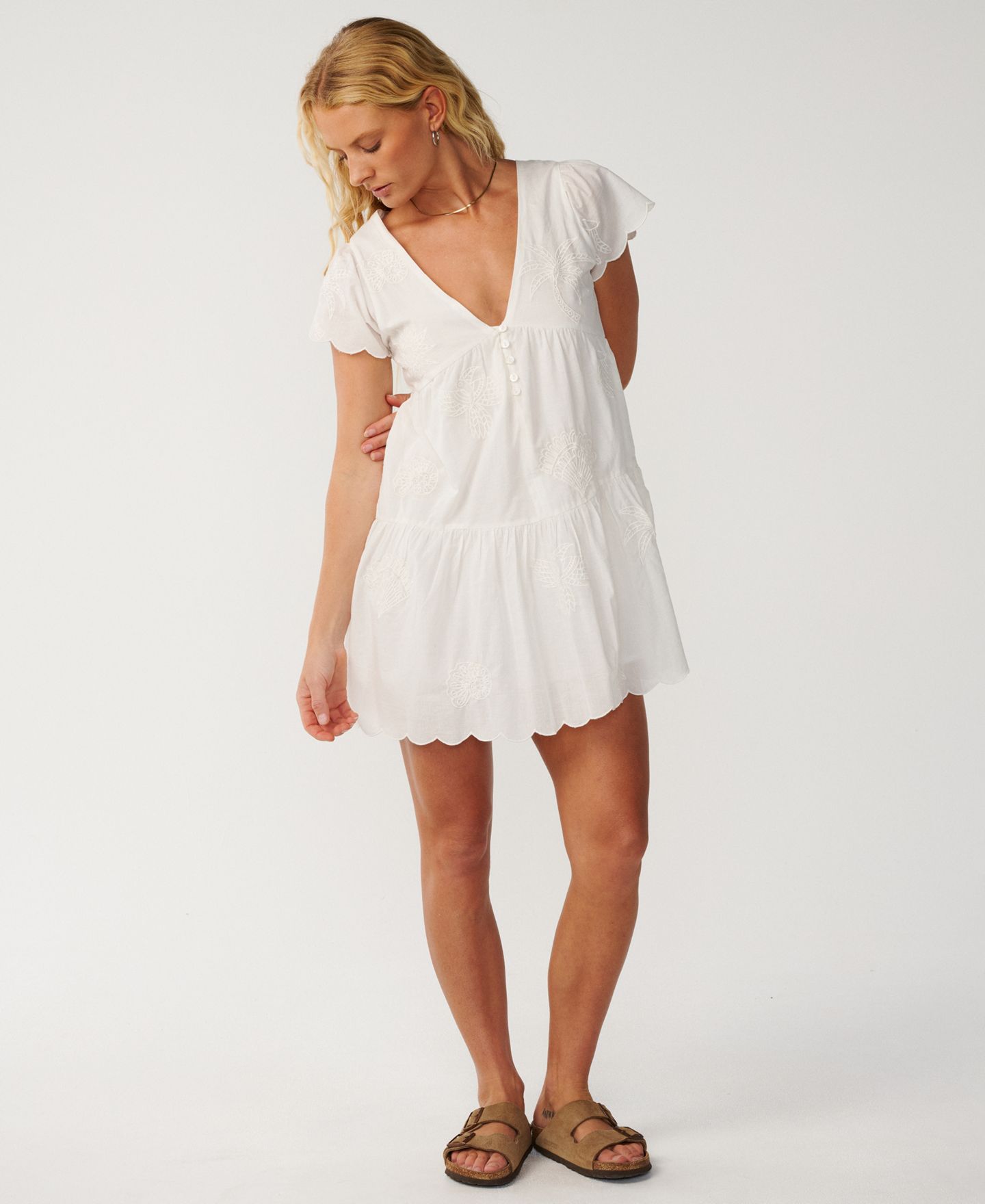 Женское платье Rip Curl Bossa Nova Short-Sleeve Embroidered, цвет: Костяной — фото 2