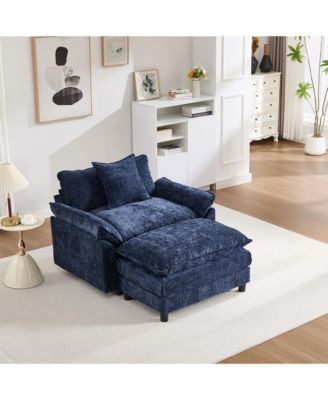 44.5 Inch Modern Chenille Accent Chair with Ottoman, Single Upholstered Reading Armchair