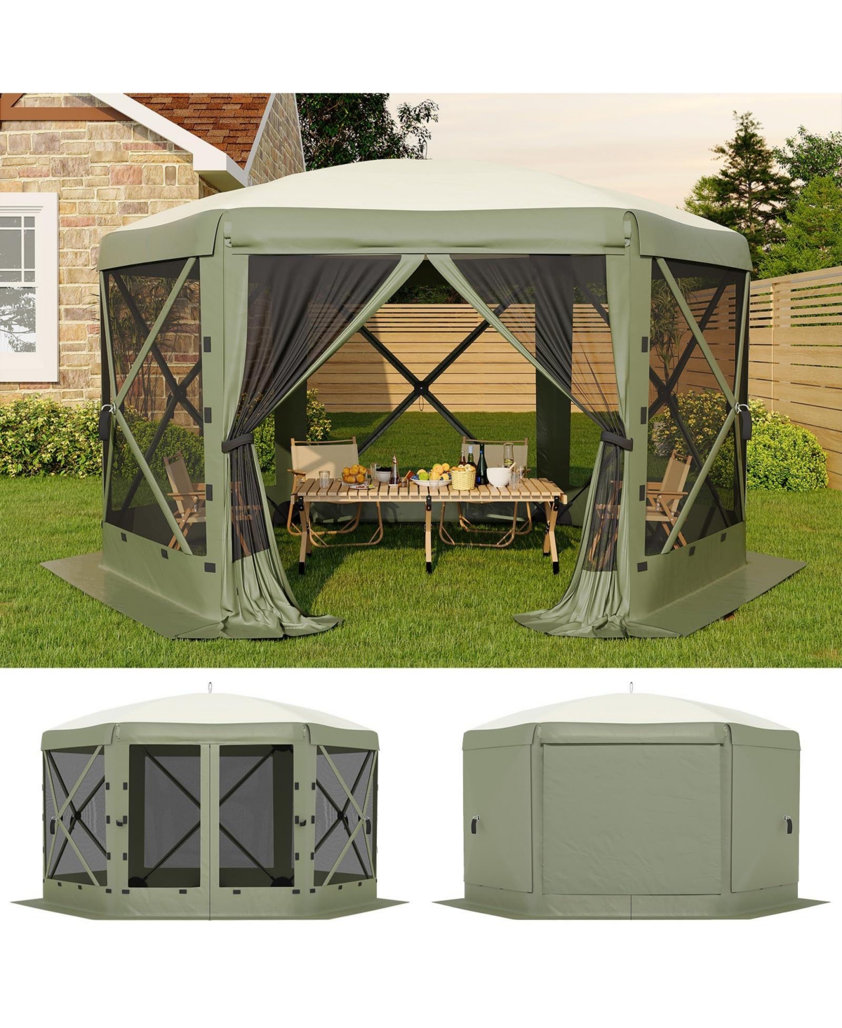 homfan 11.5x11.5Feet 6-Sided Pop-Up Gazebo, One-Push Setup, Mesh Panels and Removable Wind Cloths, Upf 50+ Outdoor Canopy for Patio, Camping, Events