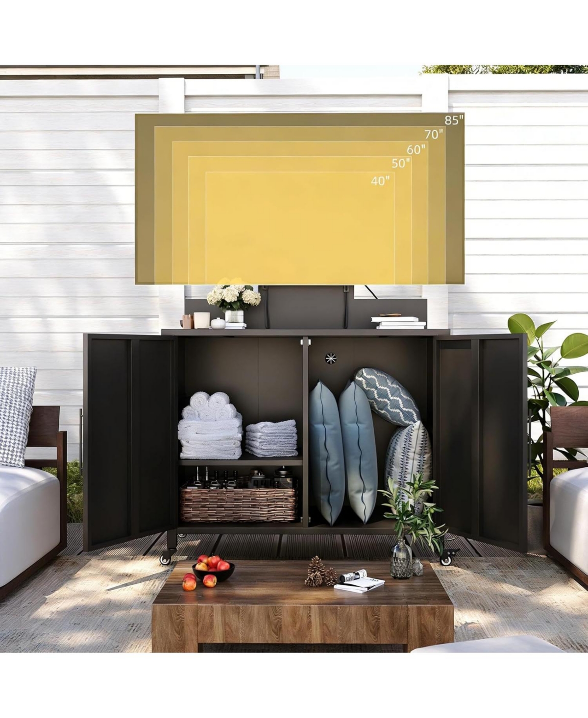 Aecojoy Outdoor Storage Cabinet with Tv Mount for 40-85 Inch Tvs, Mobile Tv Stand on Wheels with Storage Cabinet Waterproof
