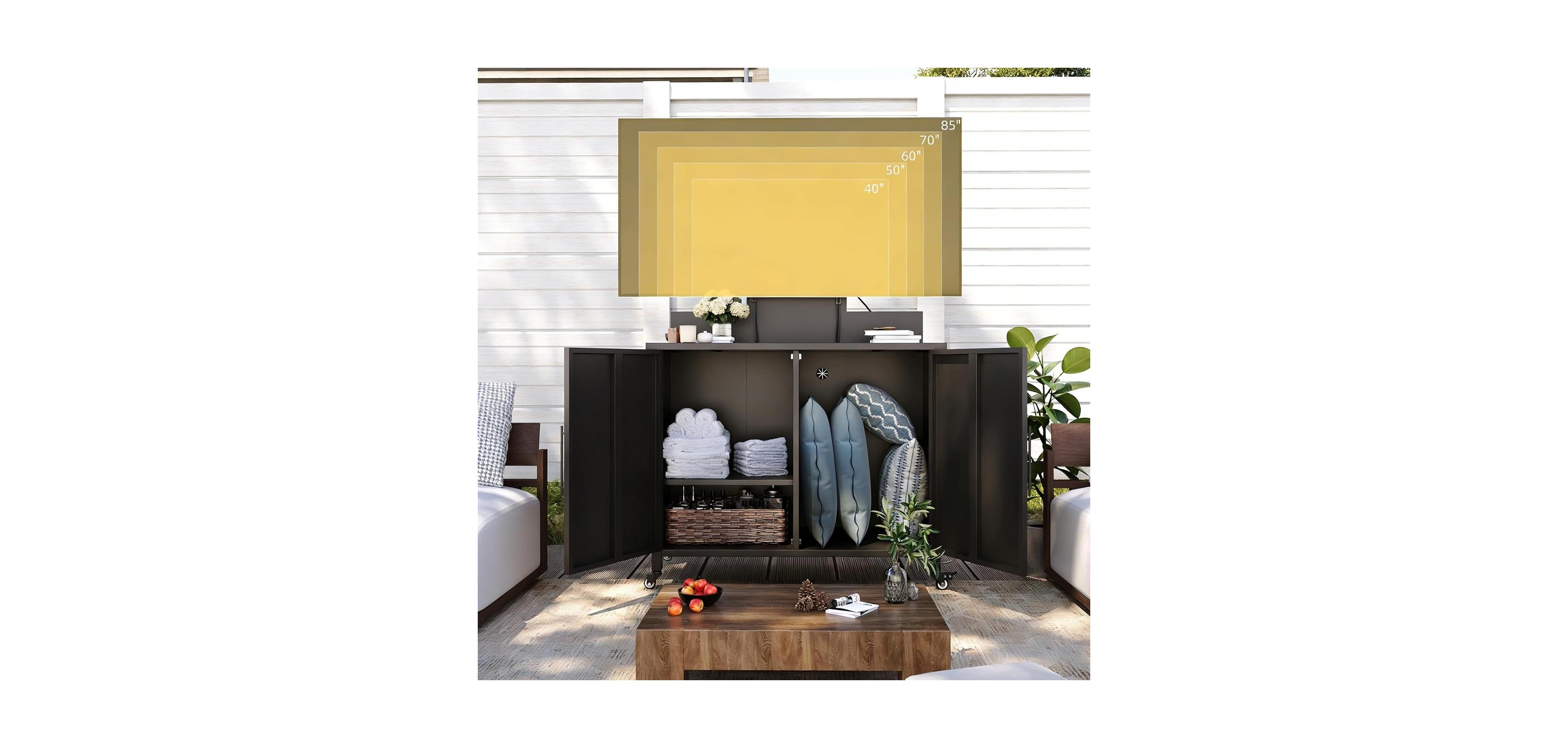 Aecojoy Outdoor Storage Cabinet with Tv Mount for 40-85 Inch Tvs, Mobile Tv Stand on Wheels with Storage Cabinet Waterproof